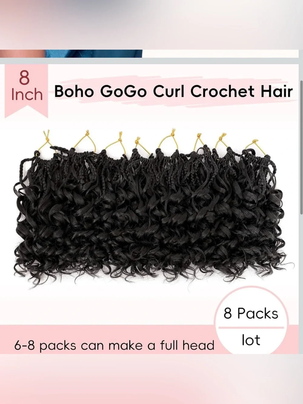 Pre-Twisted Gogo Curly Crochet Hair 8” - 8 Packs 1B